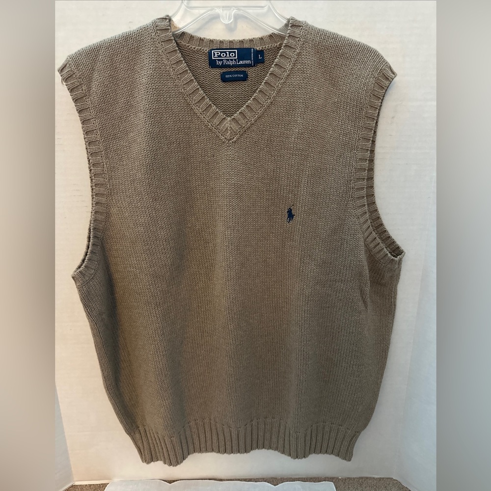 Ralph Lauren Polo Sweater Vest Mens Large Beige Pony Golf Outdoor Mens
